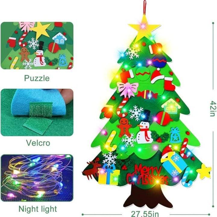 DiscoveryTree™ - Montessori Felt Christmas Tree - 34 Ornaments + Flashing Lights as a Gift!